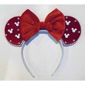 NEW PLUSH RED & WHITE MOUSE EARS VALENTINE’S DAY Pearls Bow HEADBAND Hairpiece